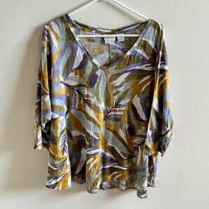 Rachel Zoe Linen Blouse Top Women's 3X Floral Pullover Boho Minimalist Lagenlook